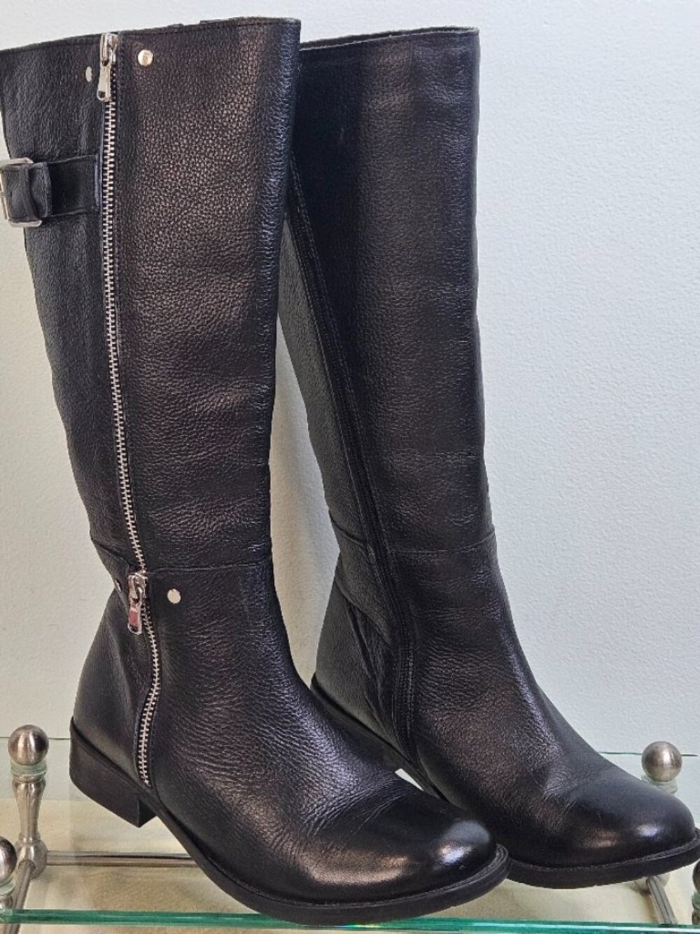 Two Lips Women's Krave Wide Calf Black Knee-High Biker Riding Boots
